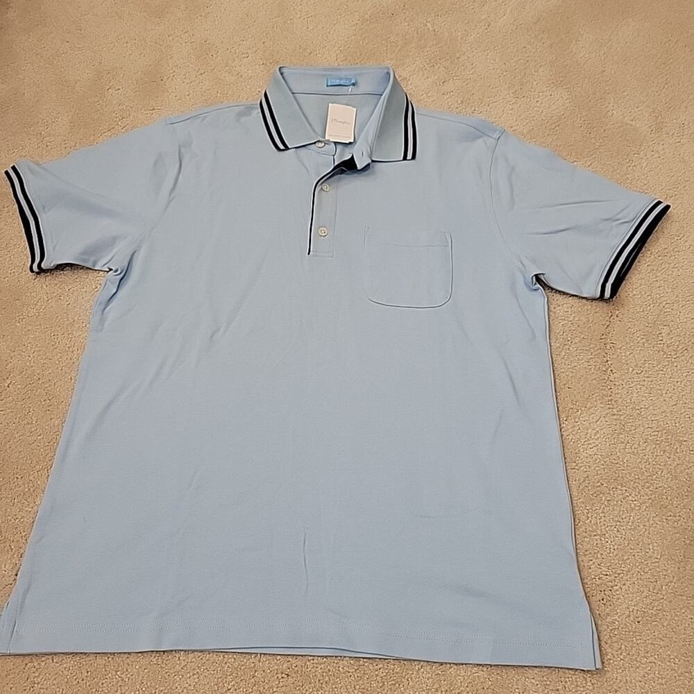 J McLaughlin Polo Mens Large Sullivan Blue Shirt Stretch Short Sleeve Casual - Picture 2 of 9